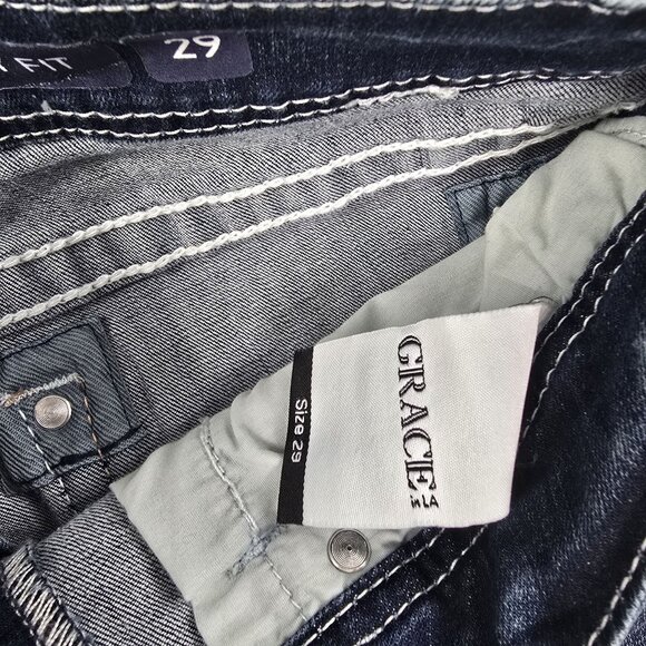 Grace In LA Easy Fit Bootcut Dark Wash Jeans Size 29 Cotton Blend Stretch Denim - Picture 8 of 9